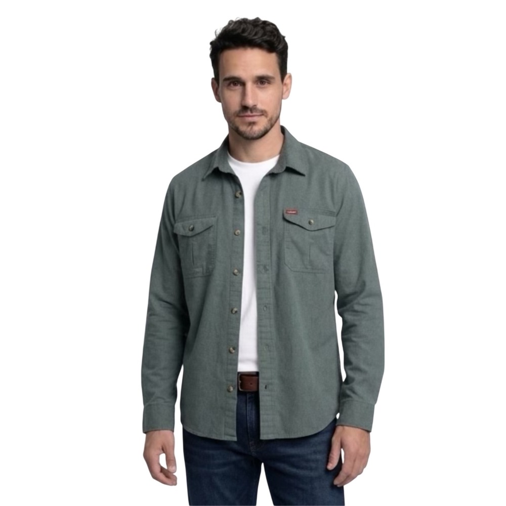 Wrangler Mens Forest Green Long Sleeve Button Down Shirt Stretch Small